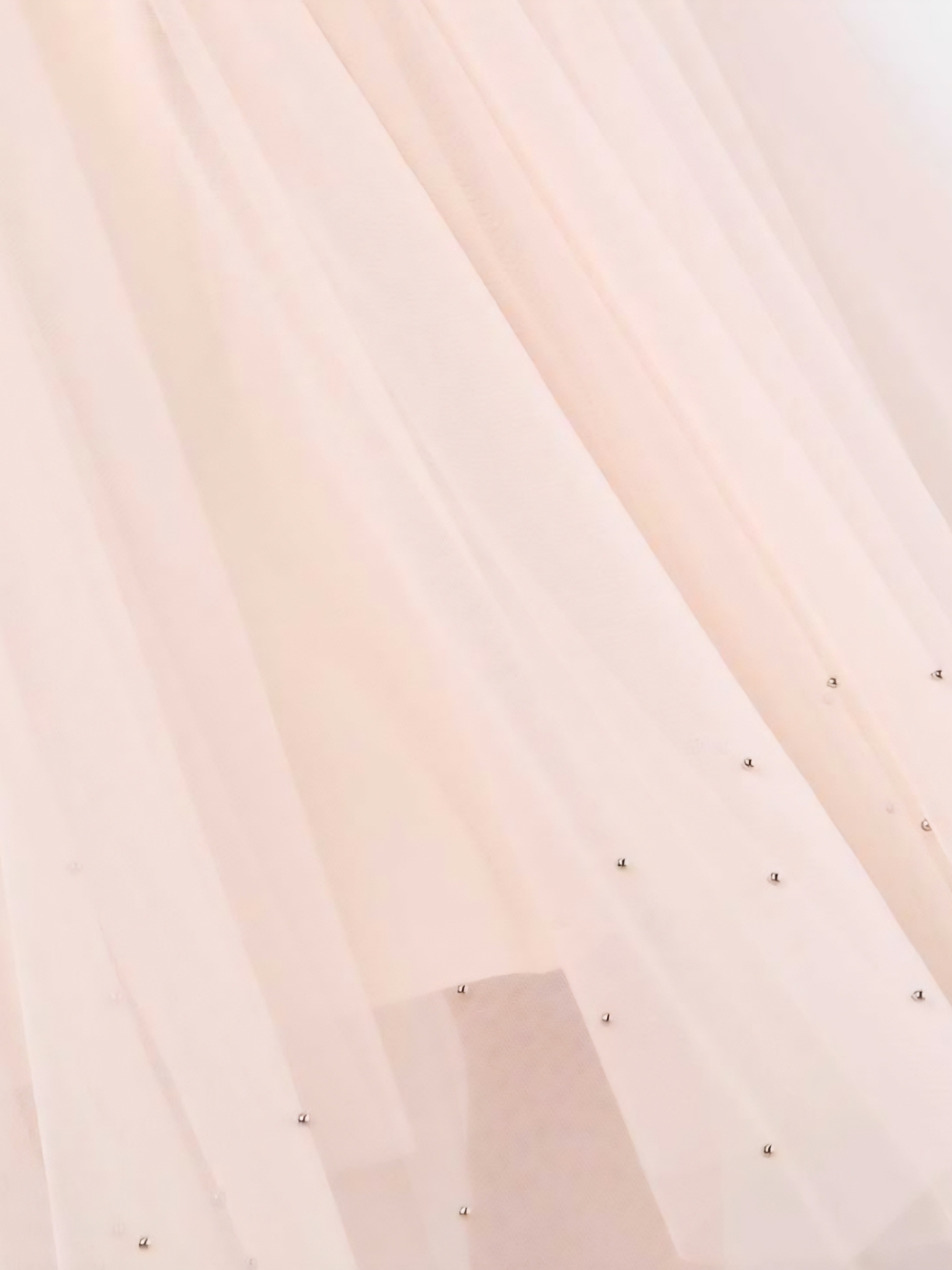 Apricot Pearl Embellished Tulle Midi Skirt - Picture 4 of 8